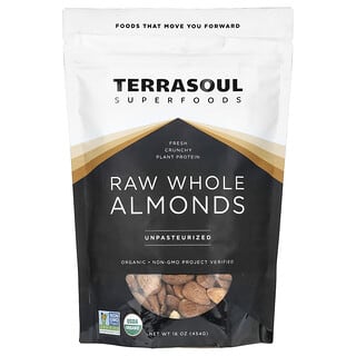 Terrasoul Superfoods, 무가공 통 아몬드, 비살균, 454g(16oz)