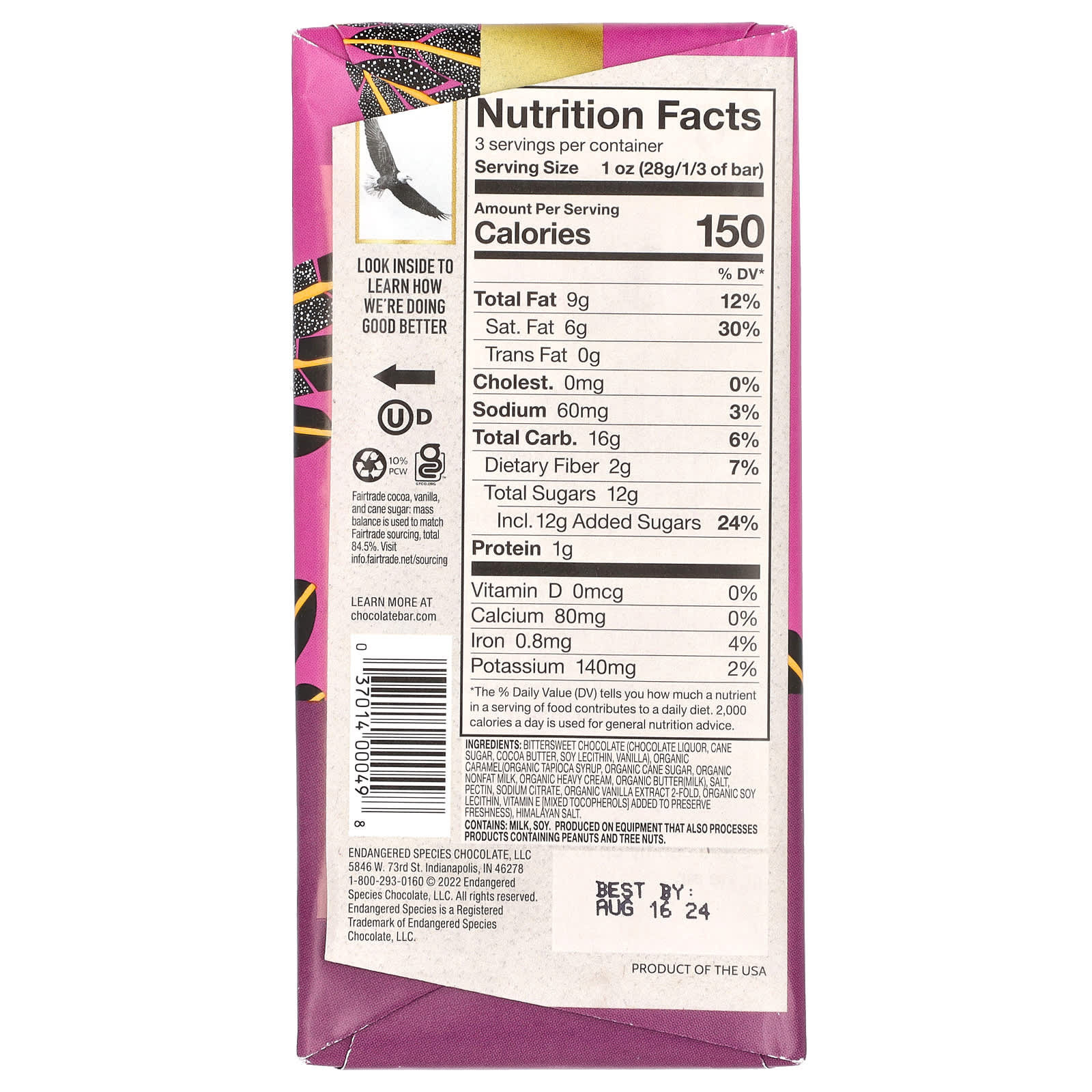 Endangered Species Chocolate, Caramel & Sea Salt Dark Chocolate, 60