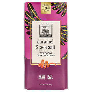 Endangered Species Chocolate, Cokelat Hitam Karamel & Garam Laut, 60% Kakao, 85 g (3 ons)