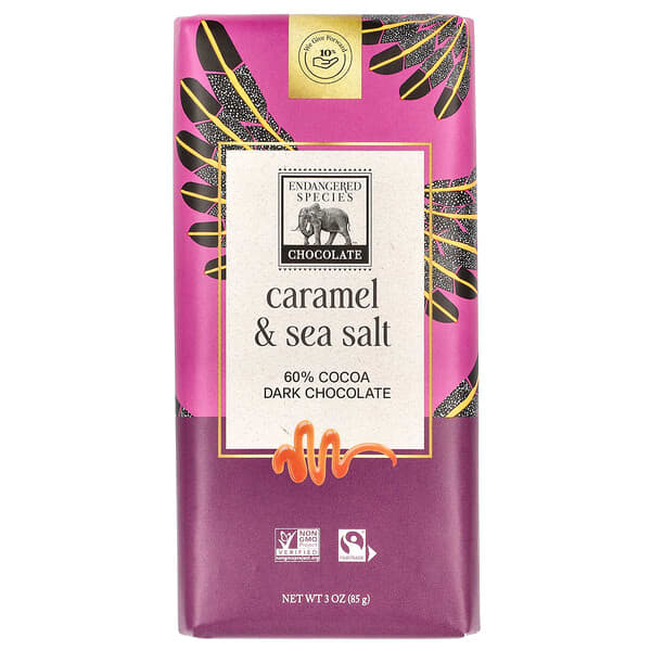 Endangered Species Chocolate, Chocolate Amargo com Caramelo e Sal Marinho, 60% de Cacau, 85 g (3 oz)