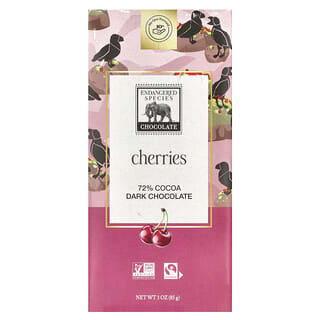 Endangered Species Chocolate, Ciliegie vibranti e cioccolato fondente, 72% di cacao, 85 g