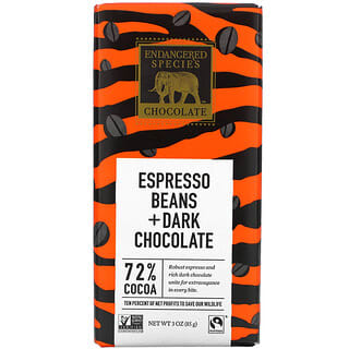 Endangered Species Chocolate, 濃咖啡豆+黑巧克力，72% 可可，3 盎司（85 克）