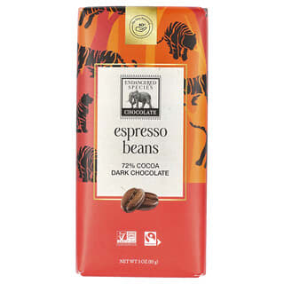 Endangered Species Chocolate, Grains d'espresso et chocolat noir, 72 % de cacao, 85 g