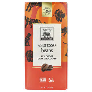 Endangered Species Chocolate, Espresso Beans + Dark Chocolate, 72% Cocoa, 3 oz (85 g)