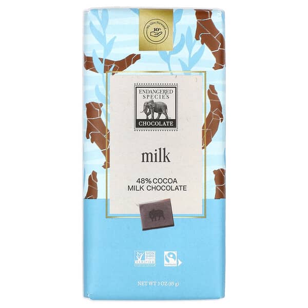Endangered Species Chocolate, 順滑+奶油牛奶巧克力，48% 可可，3 盎司（85 克）