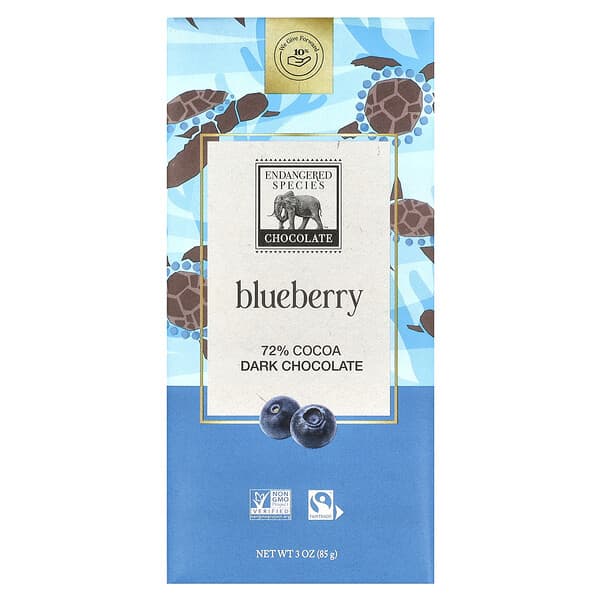 Endangered Species Chocolate（エンデンジャードスピーシーズチョコレート）, ラシャスブルーベリー＋ダークチョコレート、カカオ72％、85g（3オンス）