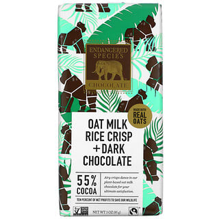 Endangered Species Chocolate, 燕麥牛奶米脆+黑巧克力，55% 可可粉，3 盎司（85 克）