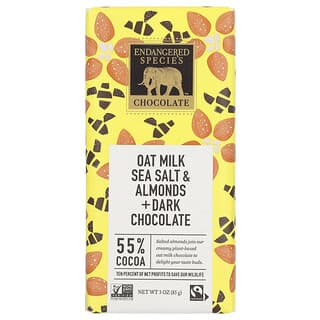 Endangered Species Chocolate, Hafermilch-Meersalz und Mandeln + dunkle Schokolade, 55% Kakao, 3 oz (85 g)