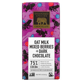 Endangered Species Chocolate, Oat Milk Mixed Berries + Dark Chocolate, 75% Cocoa, 3 oz (85 g)