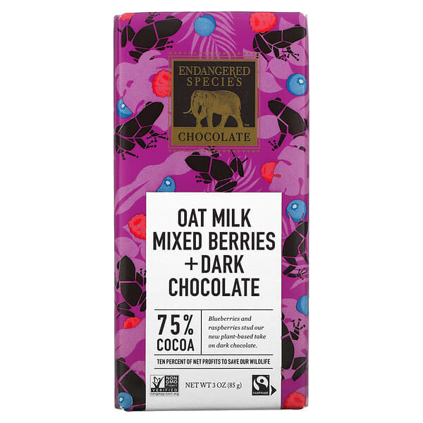 Endangered Species Chocolate, オートミルク、ミックスベリー＋ダークチョコレート、カカオ75％、85g（3オンス）