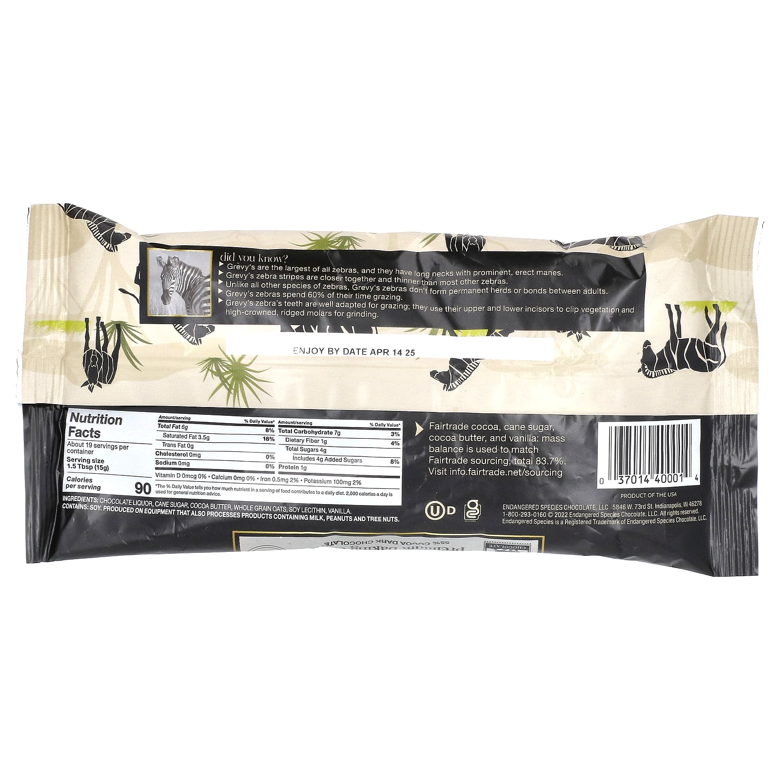 Endangered Species Chocolate, Premium Baking Chips, Oat Milk + 55 Cocoa Dark Chocolate, 10 oz