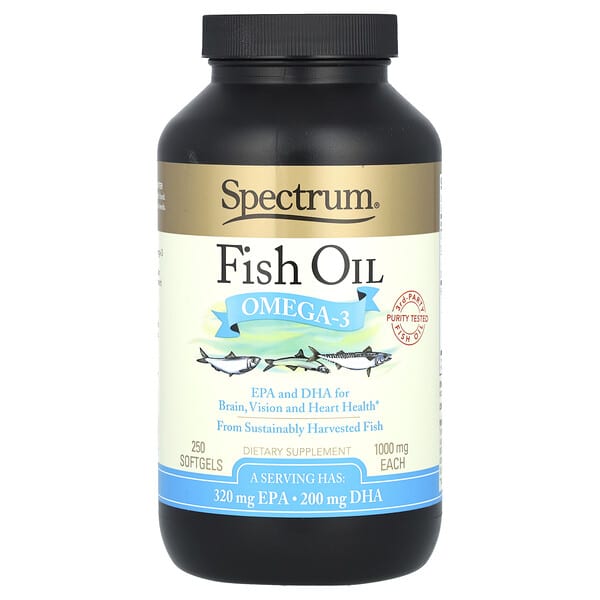 Spectrum Essentials Fish Oil, Omega-3, 250 Softgels (500 mg per Softgel)