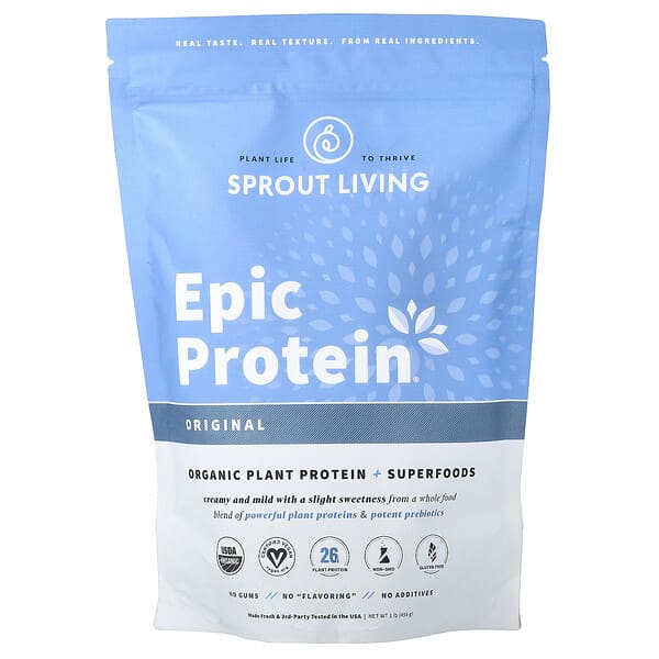 Sprout Living, Epic Protein®, Organic Plant Protein + Superfoods, Original, 1 lb (456 g) — product photo 1