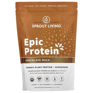 Sprout Living, Epic Protein, Protéines végétales biologiques + Superaliments, Maca au chocolat, 455 g