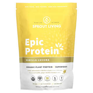Sprout Living, Epic Protein, Proteína vegetal orgánica y superalimentos, Lúcuma de vainilla, 455 g (1 lb)