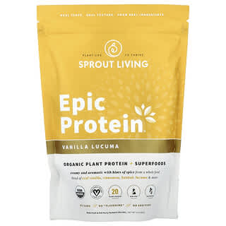 Sprout Living, Epic Protein®, Proteína vegetal orgánica más superalimentos, Vainilla y lúcuma, 456 g (1 lb)