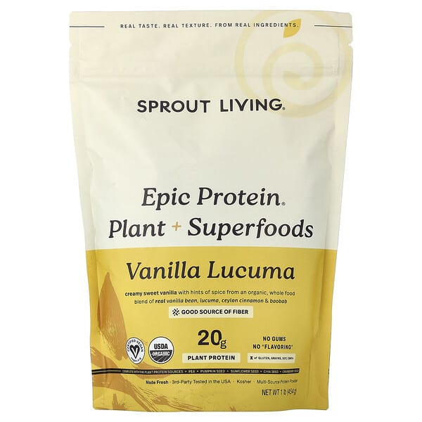 Sprout Living, Epic Protein®, Organic Plant Protein + Superfoods, Vanilla Lucuma, 1 lb (456 g) — product photo 1