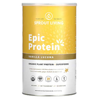 Sprout Living, مسحوق بروتين Epic، بروتين نباتي عضوي + أغذية فائقة القيمة الغذائية، لوكوما الفانيليا، 2 رطل (910 جم)