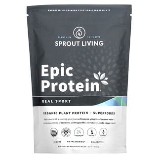 Sprout Living, Epic Protein, Proteína vegetal orgánica y superalimentos, Deporte real, 494 g (1,1 lb)