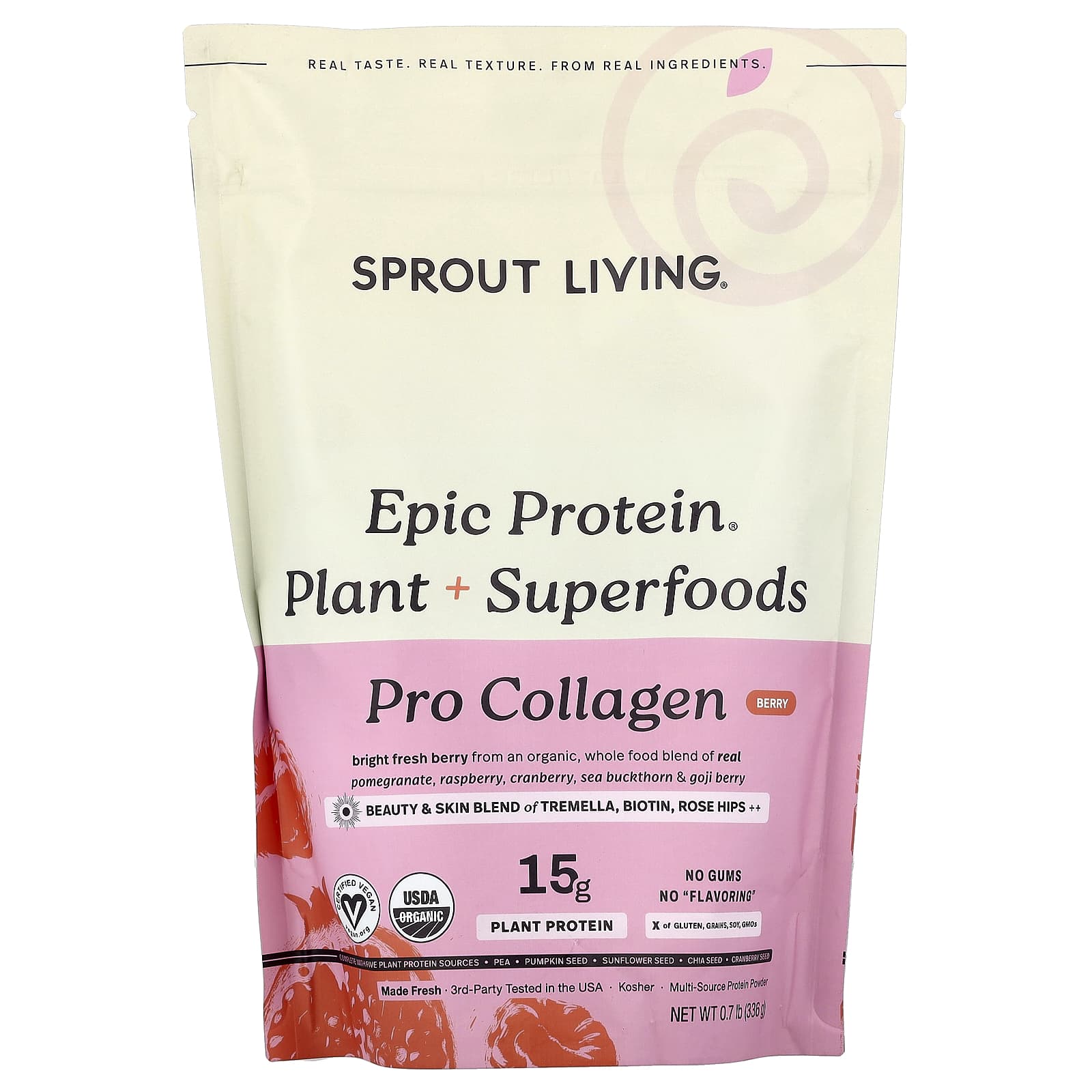 Sprout Living Epic Protein, Pro Collagen, Plant + Superfoods – Berry – 336 g de Sprout Living