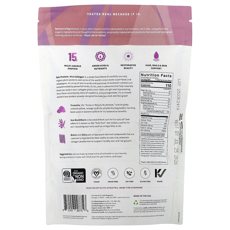Epic Protein®, Pro Collagen, Organic Plant Protein + Superfoods, 0.7 lb (336 g)