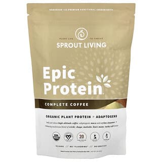 Sprout Living, Epic Protein®, organiczne białko roślinne + adaptogeny, kompletna kawa, 456 g