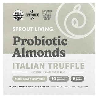 Sprout Living, Amandes probiotiques, Truffe italienne aux champignons reishi + chaga, 10 sachets, 28 g pièce