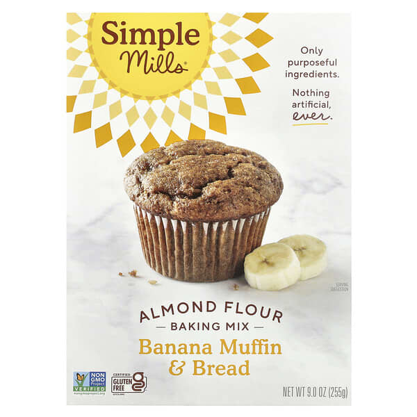 Simple Mills, Sin gluten de forma natural, mezcla de harina de almendras, panecillo de plátano y pan, 9 oz (255 g)