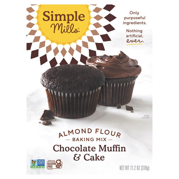 Simple Mills, смесь для выпечки шоколадных кексов и коржа из миндальной муки, 318 г (11,2 унции)