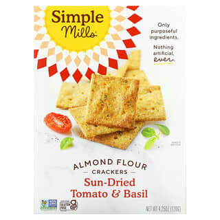 Simple Mills, Naturellement sans gluten, Crackers à la farine d'amandes, Tomates séchées et basilic, 4,25 oz (120 g)