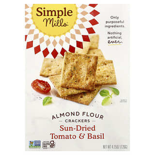 Simple Mills, Biscoitos Cracker de Farinha de Amêndoas, Naturalmente Sem Glúten, Tomate Seco e Manjericão, 120 g