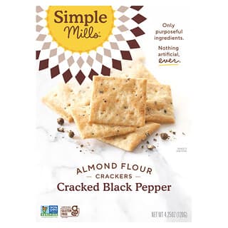 Simple Mills, Natürlich glutenfrei, Mandelmehl-Cracker, gestoßener schwarzer Pfeffer, 4,25 oz (120 g)