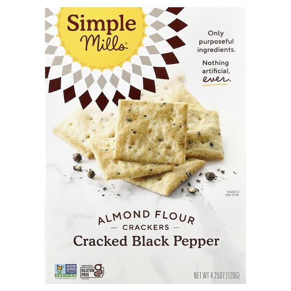 Simple Mills, Galletas de harina de almendras naturalmente sin gluten, pimienta negra molida, 120 g (4.25 oz)
