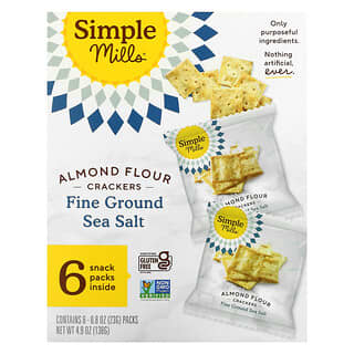 Simple Mills, Крекеры из миндальной муки, морская соль мелкого помола, 6 пакетиков по 23 г (0,8 унции)