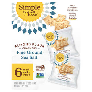 Simple Mills, Galletas de harina de almendras, Sal marina molida fina, 6 paquetes, 23 g (0,8 oz) cada uno