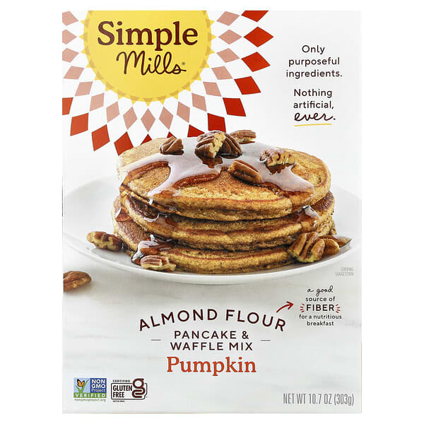 Simple Mills, Mezcla de harina de almendras para panqueques y waffles, Calabaza, 303 g (10,7 oz)