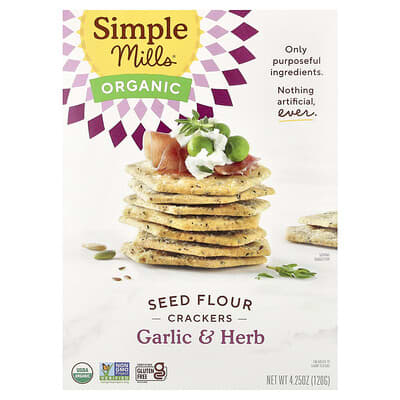 Simple Mills, Organic Seed Flour Crackers, Garlic & Herb, 4.25 oz (120 g) Simple Mills, Organic Seed Flour Crackers, Garlic & Herb, 4.25 oz (120 g)