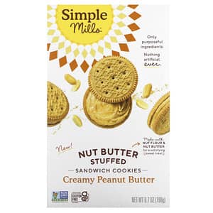 Simple Mills, Nut Butter Stuffed Sandwich Cookies, Creamy Peanut Butter, 6.7 oz (190 g)'