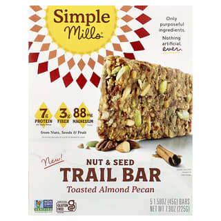 Simple Mills, батончик с орехами и семенами, с обжаренным миндалем и пеканом, 5 батончиков по 45 г (1,58 унции)