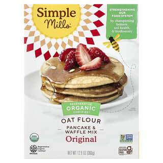 Simple Mills, Tepung Oat Organik, Campuran Pancake & Wafel, Asli, 366 g (12,9 ons)