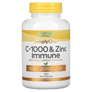Super Nutrition, SimplyOne, C-1000 та цинк для імунітету, 120 вегетаріанських капсул