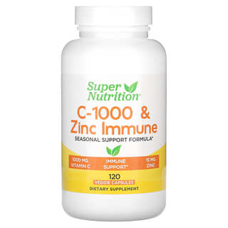 سوبر نوتريشن‏, فيتامين ج-1000 وزنك لدعم المناعة، 120 كبسولة نباتية