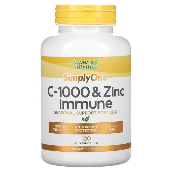 Super Nutrition, SimplyOne, Suplemento inmunitario con C-1000 y zinc, 120 cápsulas vegetales