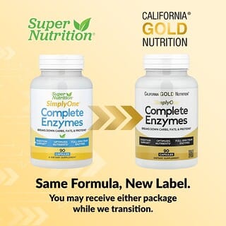 California Gold Nutrition, SimplyOne®, комплекс ферментов с бетаина гидрохлоридом, экстрактом жёлчи крупного рогатого скота, ферментами полного спектра и бромелаином, 90 капсул