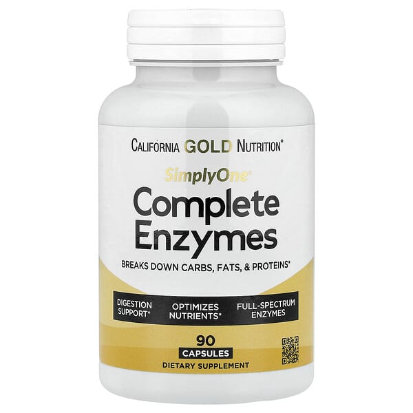 California Gold Nutrition SimplyOne®, Complete Enzymes with Betaine HCl, Ox Bile Extract, Full-Spectrum Enzymes, and Bromelain, 90 Capsules