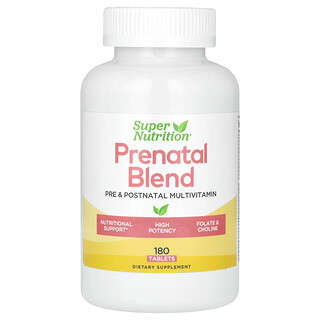 Super Nutrition, Mezcla prenatal, Suplemento multivitamínico con folato y colina, 180 comprimidos