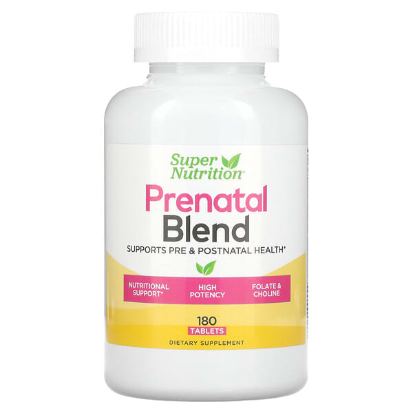 Super Nutrition, Prenatal Blend, Multivitamin with Folate and Choline, 180 Tablets