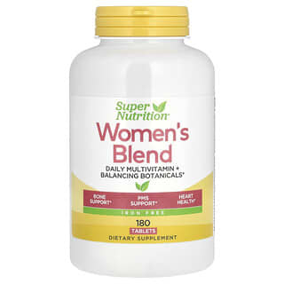 Super Nutrition, 女性向けブレンド、デイリーマルチビタミンとヘルシー植物をバランス良く配合、鉄分フリー、タブレット180粒