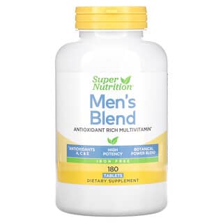 Super Nutrition, 男性混合配方，富含抗氧剂的多维生素 + 全食物混合粉剂，无铁，180 片