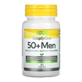 Super Nutrition, SimplyOne, Hombres de 50 años en adelante, Suplemento multivitamínico más hierbas de refuerzo, Sin hierro, 30 comprimidos